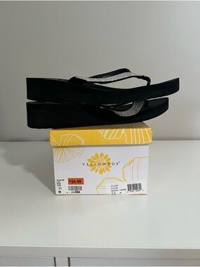 Yellow Box Black Rhinestone Wedge Flip-Flops